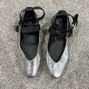 Rebecca Minkoff Vivica Harness Bold Silver Metallic Ballet Flats Women’s US 10